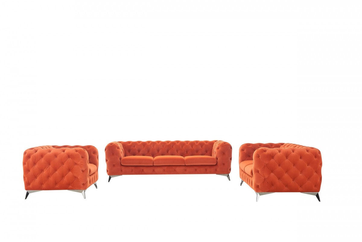 Divani Casa Delilah Modern Orange Fabric Sofa Set