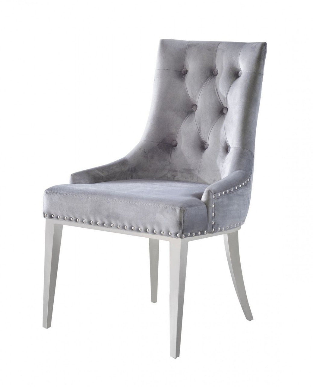 Modrest Dumas Contemporary Grey Velvet & Stainless Steel Dining Chair (Set of 2)