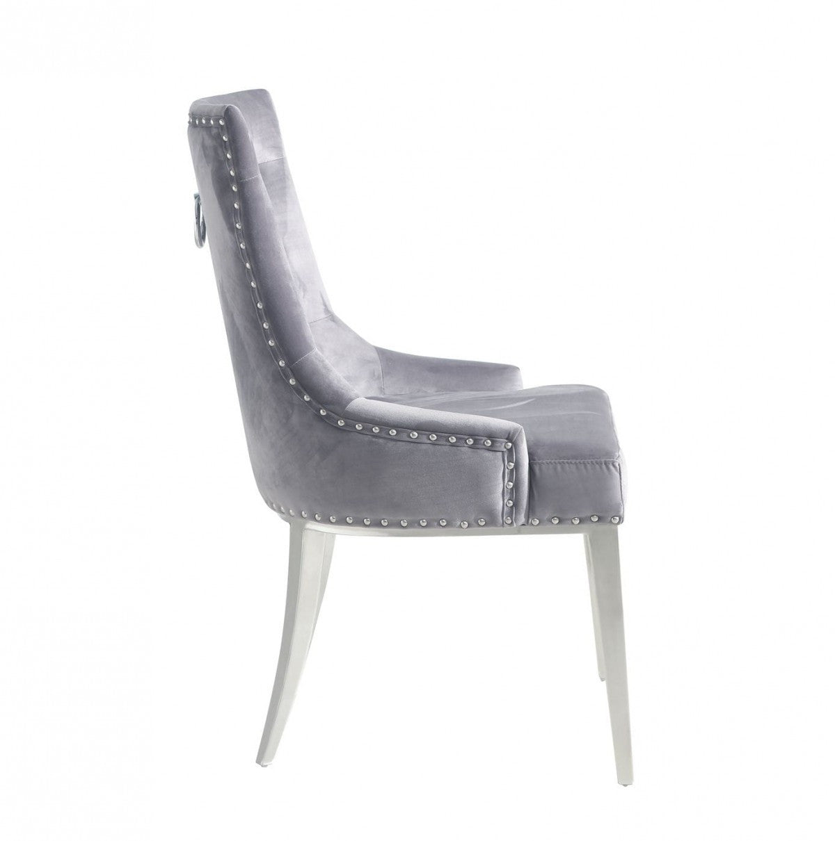 Modrest Dumas Contemporary Grey Velvet & Stainless Steel Dining Chair (Set of 2)