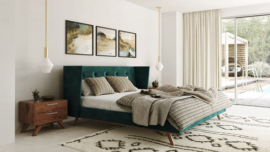 Modrest Durango Modern Green Fabric & Walnut Bed