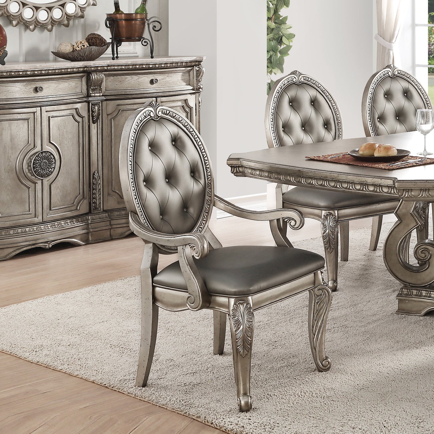 ACME Northville Side Chair (Set-2) in PU & Antique Silver
