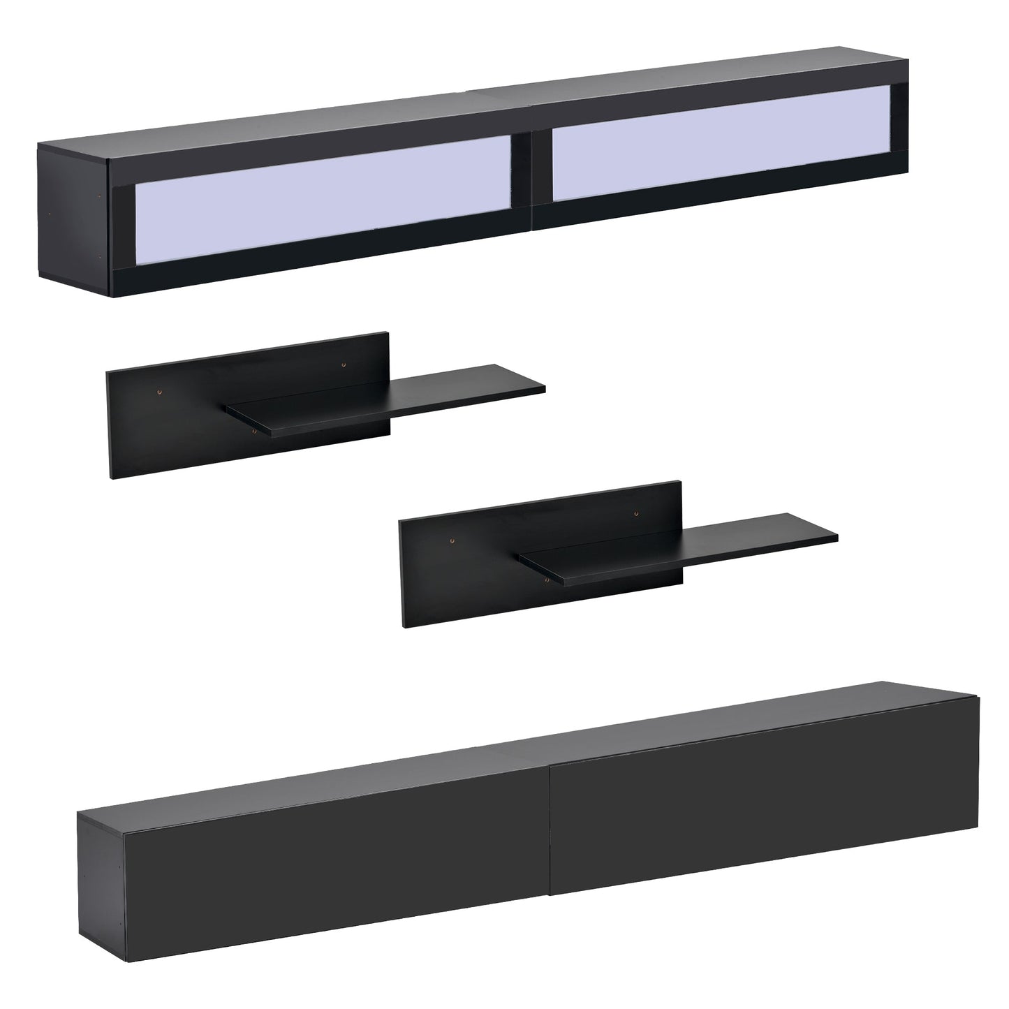 Trieste Black Wall Mount Floating High Gloss Entertainment Center for 95+ Inch TV 16-color RGB LED Lights