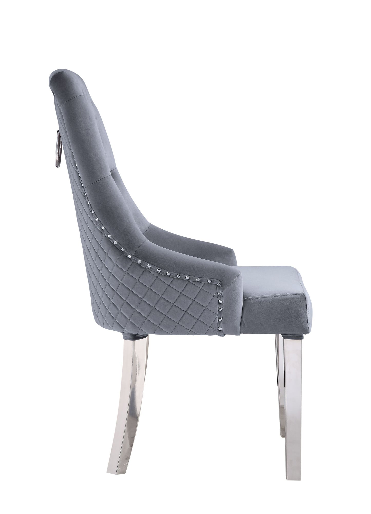 ACME Satinka Side Chair, Gray Fabric & Mirrored Silver Finish