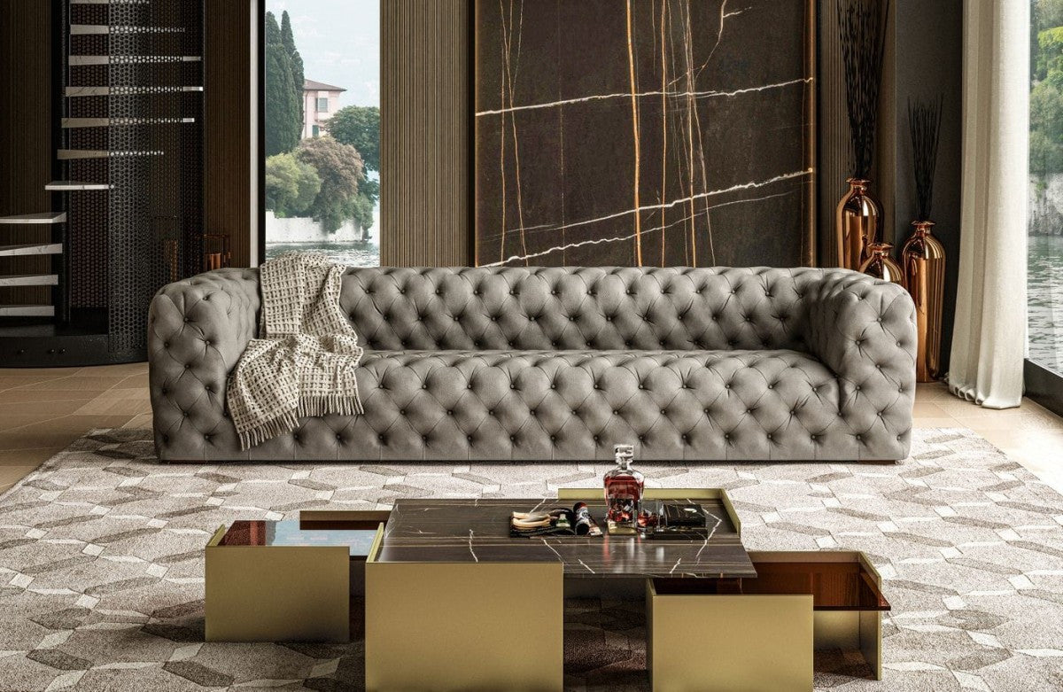 Coronelli Collezioni Ellington Italian Grey Nubuck Leather 4-Seater Sofa