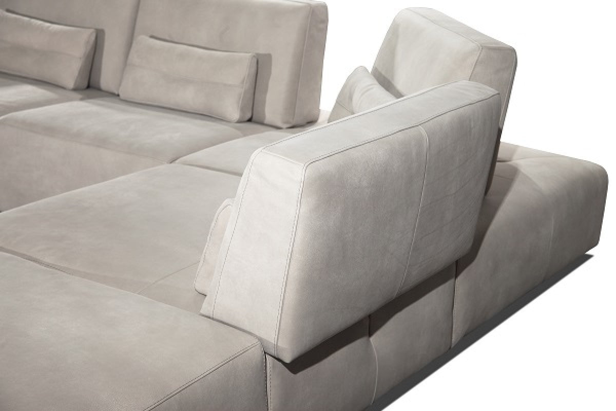 Coronelli Collezioni Hollywood - Italian Light Grey Leather RAF Chaise Sectional Sofa