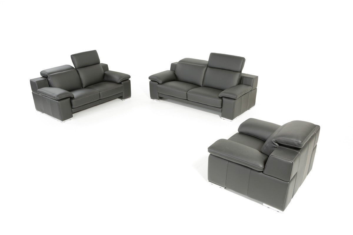 Estro Salotti Evergreen Modern Black Italian Leather Sofa Set