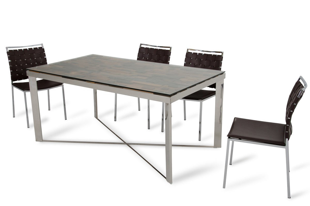 Modrest Santiago Modern Rectangular Wood Mosaic Dining Table – Stylish Contemporary Table