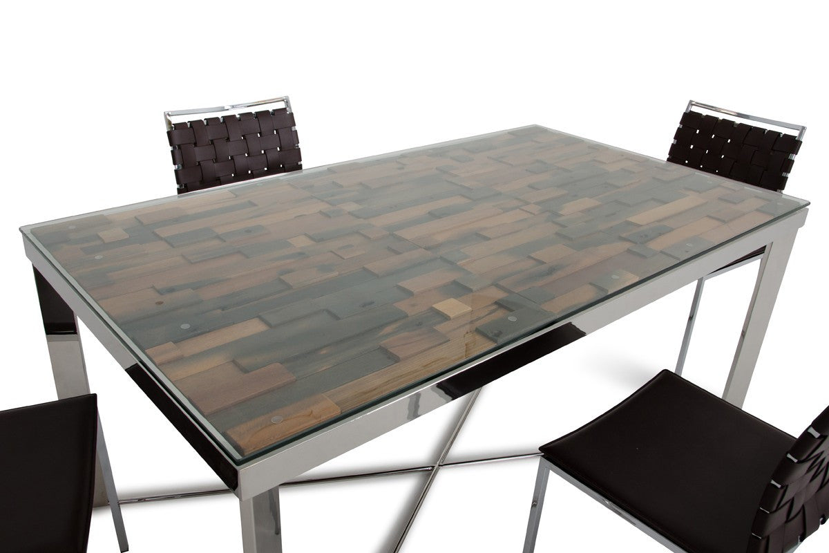 Modrest Santiago Modern Rectangular Wood Mosaic Dining Table