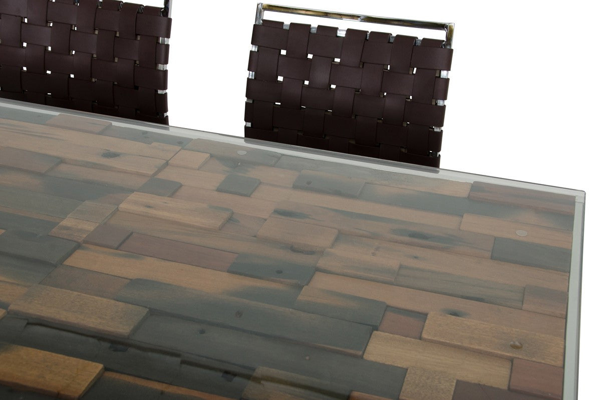Modrest Santiago Modern Rectangular Wood Mosaic Dining Table