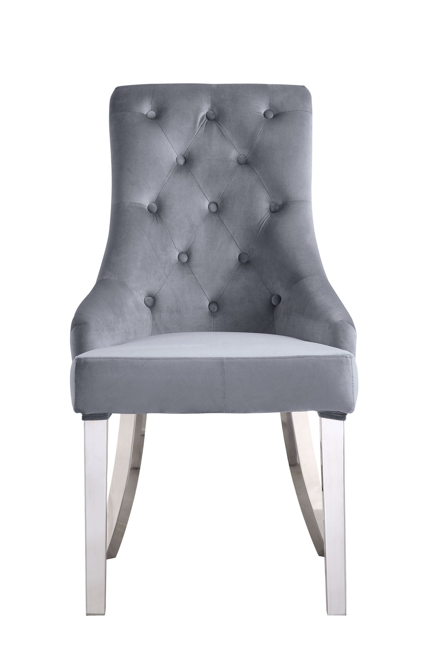 ACME Satinka Side Chair, Gray Fabric & Mirrored Silver Finish