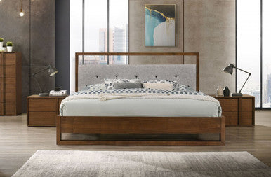Modrest Falcor Modern Grey Fabric & Walnut Veneer Bed
