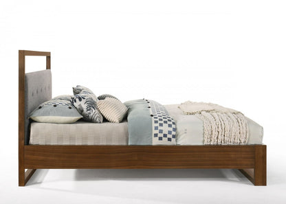 Modrest Falcor Modern Grey Fabric & Walnut Veneer Bed