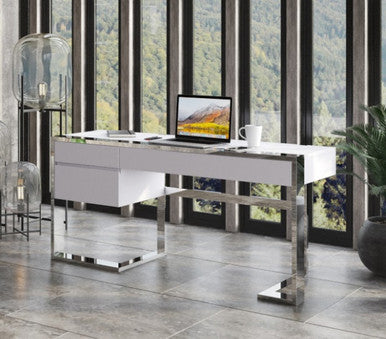Modrest Fauna - Modern White High Gloss & Stainless Steel Desk