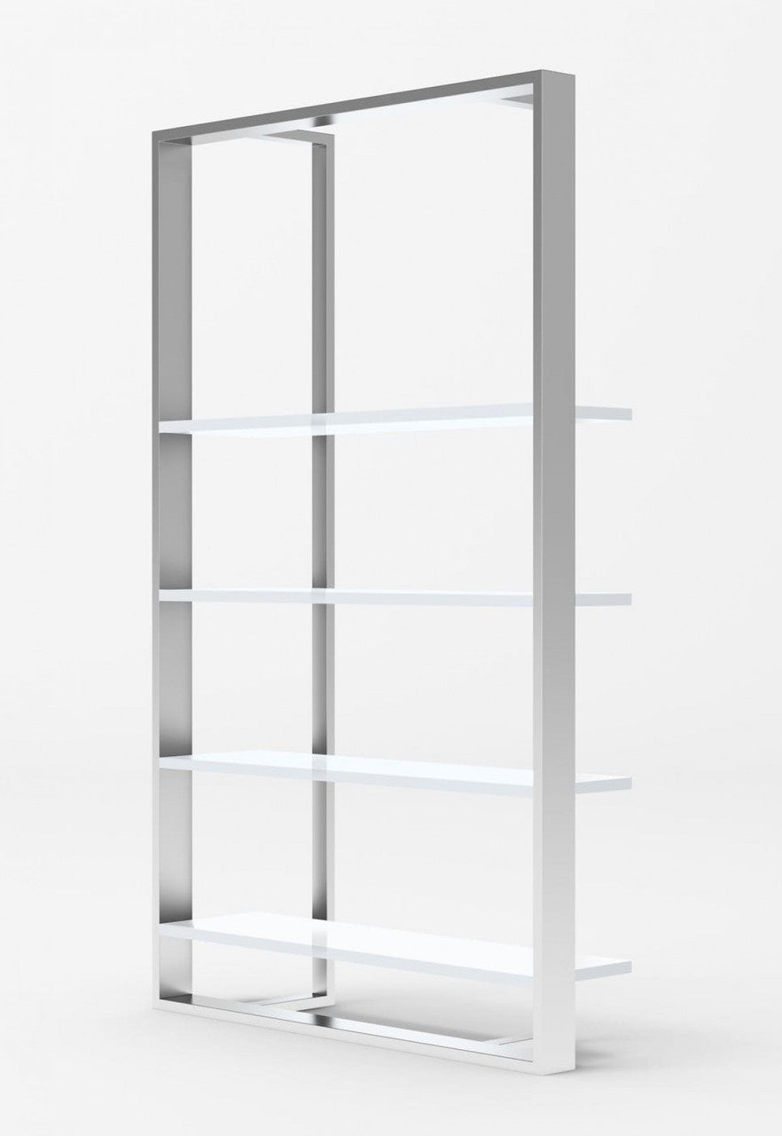 Modrest Fauna Modern White High Gloss & Stainless Steel Bookshelf