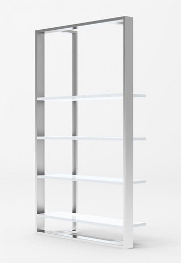 Modrest Fauna Modern White High Gloss & Stainless Steel Bookshelf