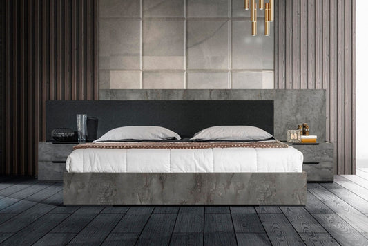 Nova Domus Ferrara - Modern Volcano Oxide Grey Bed + Nightstands