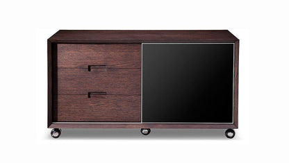 Modrest Ezra Modern Brown Oak and Grey Office Desk with Side Cabinet