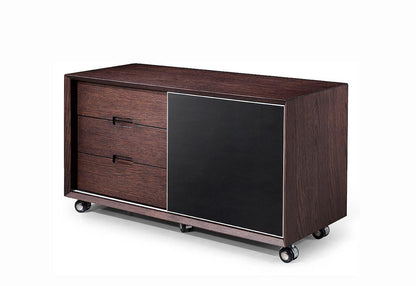 Modrest Ezra Modern Brown Oak and Grey Office Desk with Side Cabinet