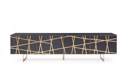 Modrest Kilson Modern Black Oak & Champagne Gold TV Stand