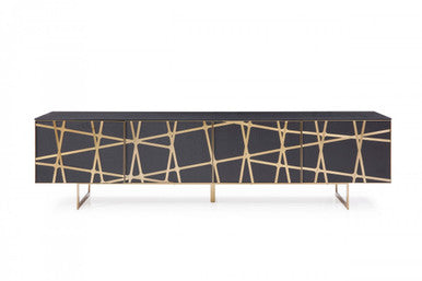 Modrest Kilson Modern Black Oak & Champagne Gold TV Stand