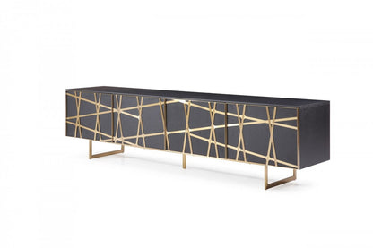 Modrest Kilson Modern Black Oak & Champagne Gold TV Stand