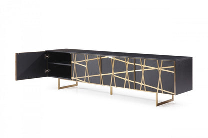 Modrest Kilson Modern Black Oak & Champagne Gold TV Stand