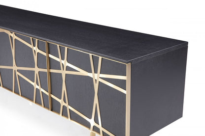 Modrest Kilson Modern Black Oak & Champagne Gold TV Stand