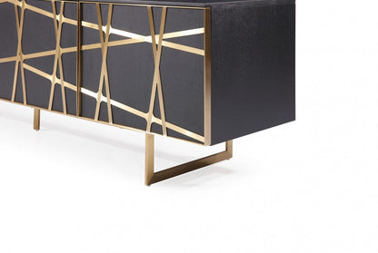 Modrest Kilson Modern Black Oak & Champagne Gold TV Stand