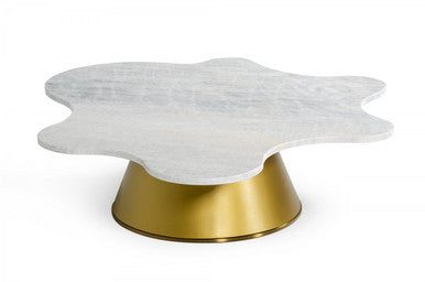 Modrest Gabbro Low - Glam White Marble and Gold Coffee Table