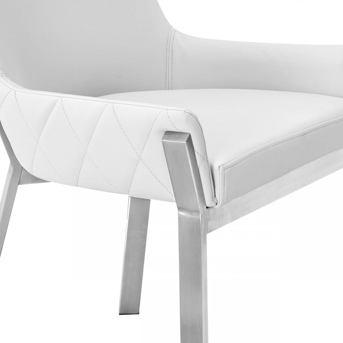 Modrest Ganon Modern White & Brushed Stainless Steel Dining Chair