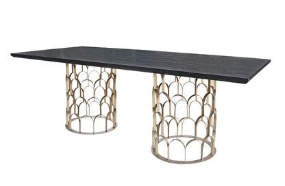 Modrest Natalie Modern Black Acacia & Antique Brass Dining Table