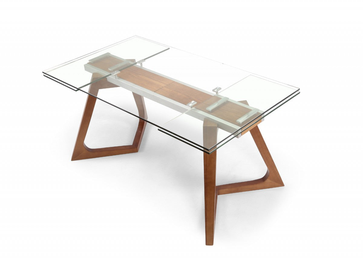 Modrest Ruth Modern Extendable Glass & Walnut Dining Table