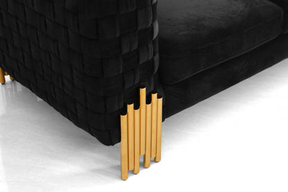 Divani Casa Georgia- Modern Velvet Glam Black + Gold Loveseat