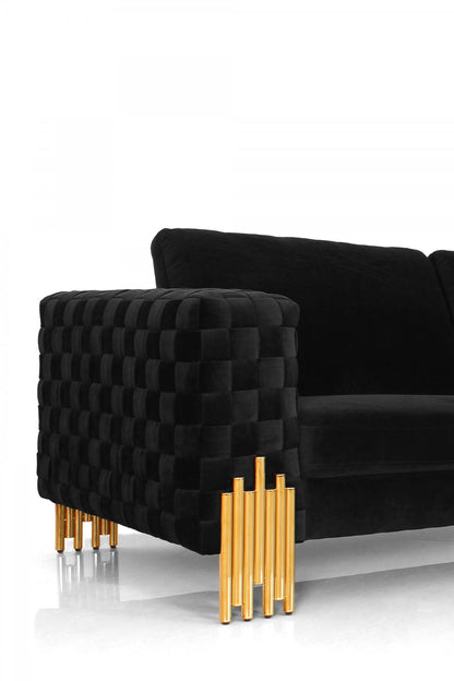 Divani Casa Georgia- Modern Velvet Glam Black + Gold Loveseat