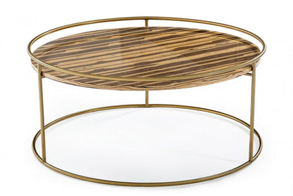 Modrest Gilcrest Glam Brown and Gold Marble Coffee Table