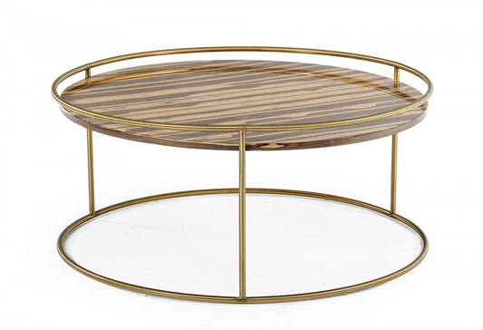 Modrest Gilcrest Glam Brown and Gold Marble Coffee Table