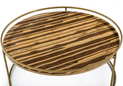 Modrest Gilcrest Glam Brown and Gold Marble Coffee Table