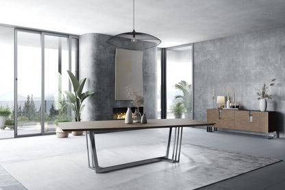 Modrest Gilroy Modern Walnut & Stainless Steel Dining Table