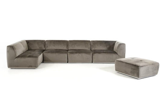 Divani Casa Hawthorn Modern Grey Fabric Sectional Sofa and Ottoman L