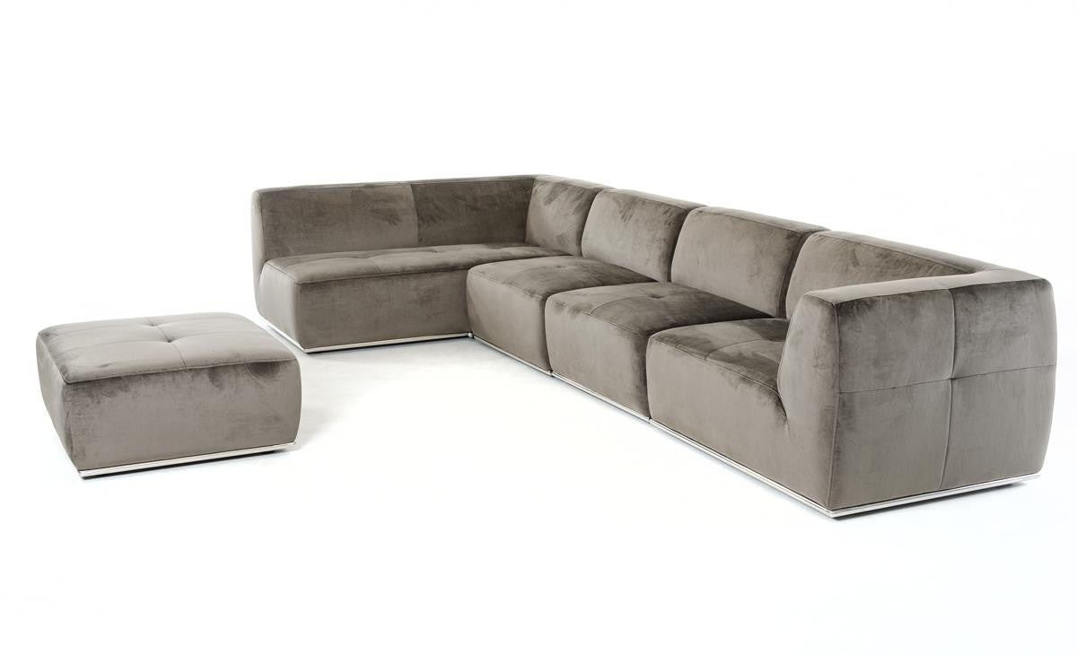 Divani Casa Hawthorn Modern Grey Fabric Sectional Sofa and Ottoman L