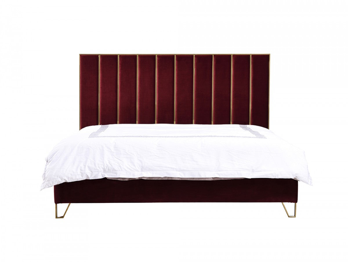 Divani Casa Reyes Modern Red Velvet & Gold Eastern King Bed