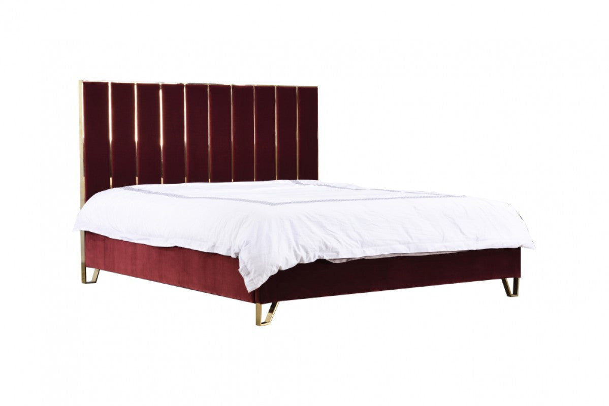 Divani Casa Reyes Modern Red Velvet & Gold Eastern King Bed