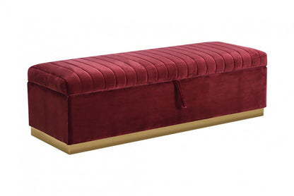 Divani Casa Reyes Modern Red Velvet Bench w/ Storage