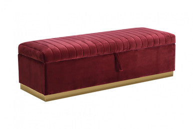 Divani Casa Reyes Modern Red Velvet Bench w/ Storage
