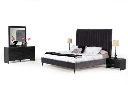 Modrest Hemlock Modern Dark Grey Velvet Bed