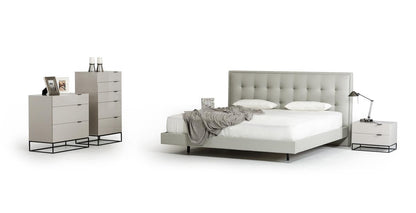 Modrest Hera Modern Grey Leatherette Bed – Sleek Upholstered Platform Bed Frame
