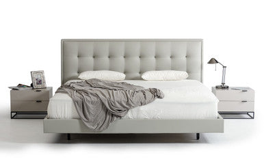Modrest Hera Modern Grey Leatherette Bed – Sleek Upholstered Platform Bed Frame