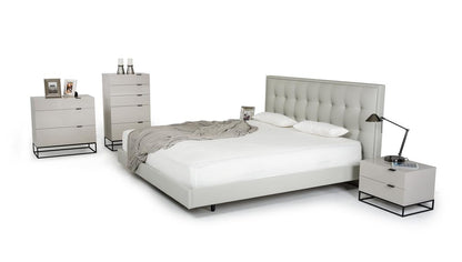 Modrest Hera Modern Grey Leatherette Bed – Sleek Upholstered Platform Bed Frame