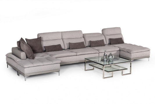 David Ferrari Horizon Modern Grey Fabric & Grey Leather Sectional Sofa