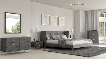 Modrest Bryan Modern Grey Velvet & Gold Bed